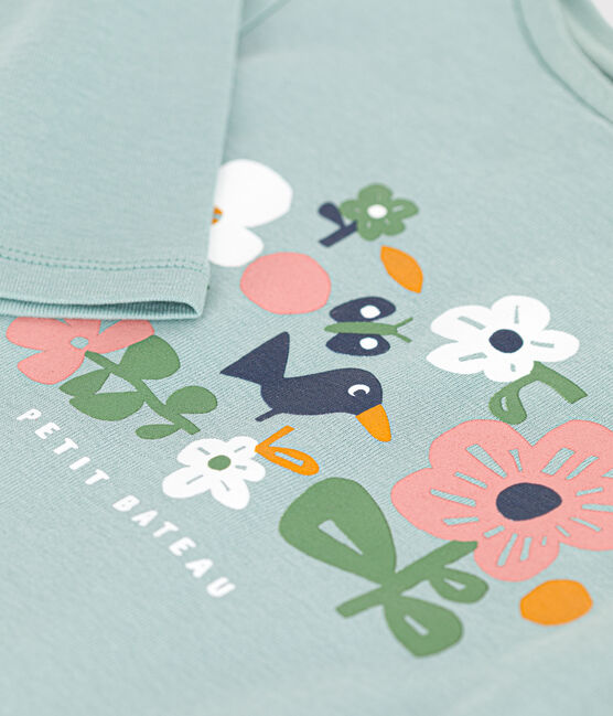 Langärmeliges Kinder-T-Shirt aus Rippstrick für Mädchen grün PAUL
