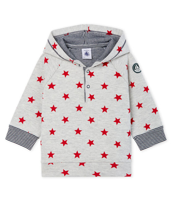 Gemustertes gestricktes Baby-Kapuzensweatshirt für Jungen grau BELUGA/rot TERKUIT CN