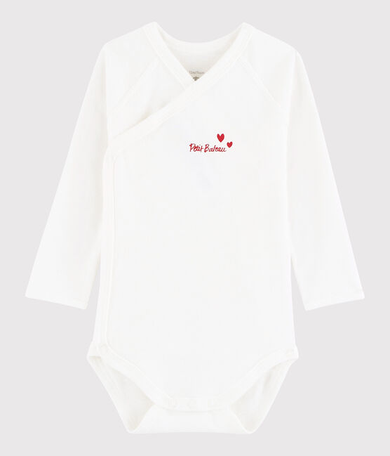 Langärmeliger Baby-Body in Wickelform Mädchen weiss MARSHMALLOW