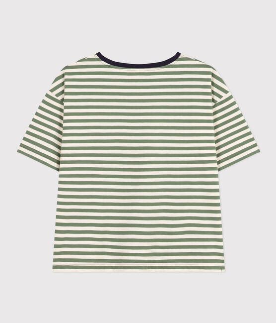 Damen-T-Shirt Le Boxy aus gestreifter Baumwolle grün CROCO/ AVALANCHE