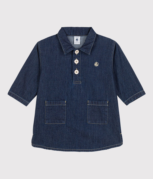 Lang&auml;rmeliges Babykleid aus leichtem Denim blau