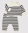Gestreifter Baby-Zweiteiler aus Strick mit Wollanteil weiss MARSHMALLOW/blau SMOKING