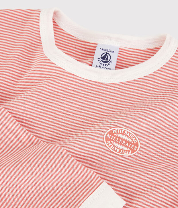 Kinderpyjama aus Bio-Baumwolle mit Ringelstreifen rosa/weiss
