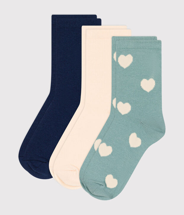 3er-Set Kinder-Socken aus Baumwolle mit Herzmotiv vielfarbig