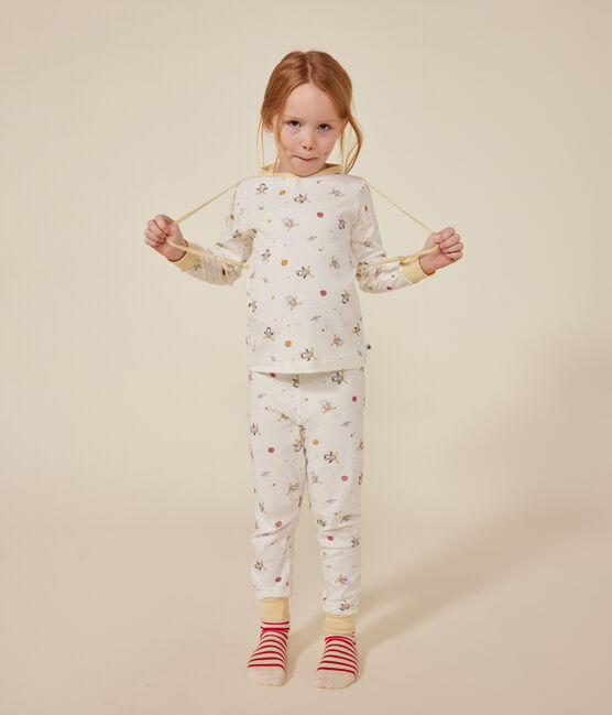 Kinder-Pyjama zum Verkleiden aus Baumwolle mit Raumfahrtmotiven weiss MARSHMALLOW/weiss MULTICO