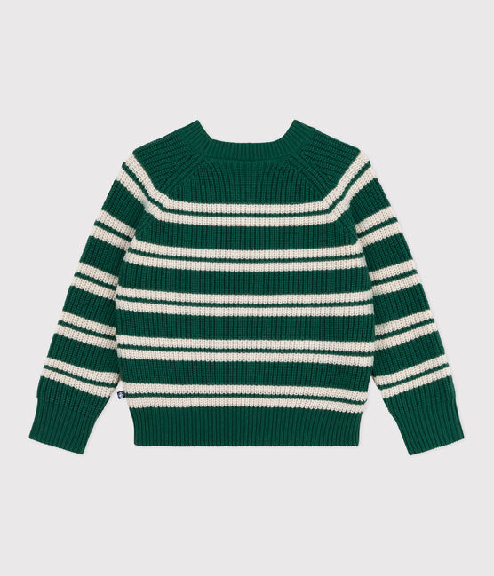 Kinder-Pullover aus Wolle und Baumwolle mit Streifen grün WILLOW/ AVALANCHE