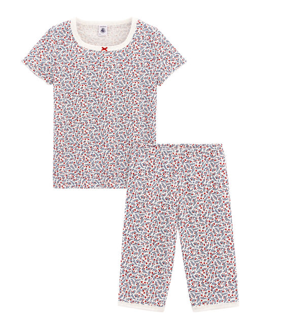 Rippstrick-Kurzpyjama für kleine Mädchen weiss MARSHMALLOW/weiss MULTICO