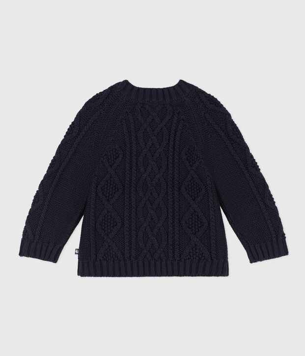 Baby-Strickpullover aus Baumwolle mit Z&ouml;pfen blau