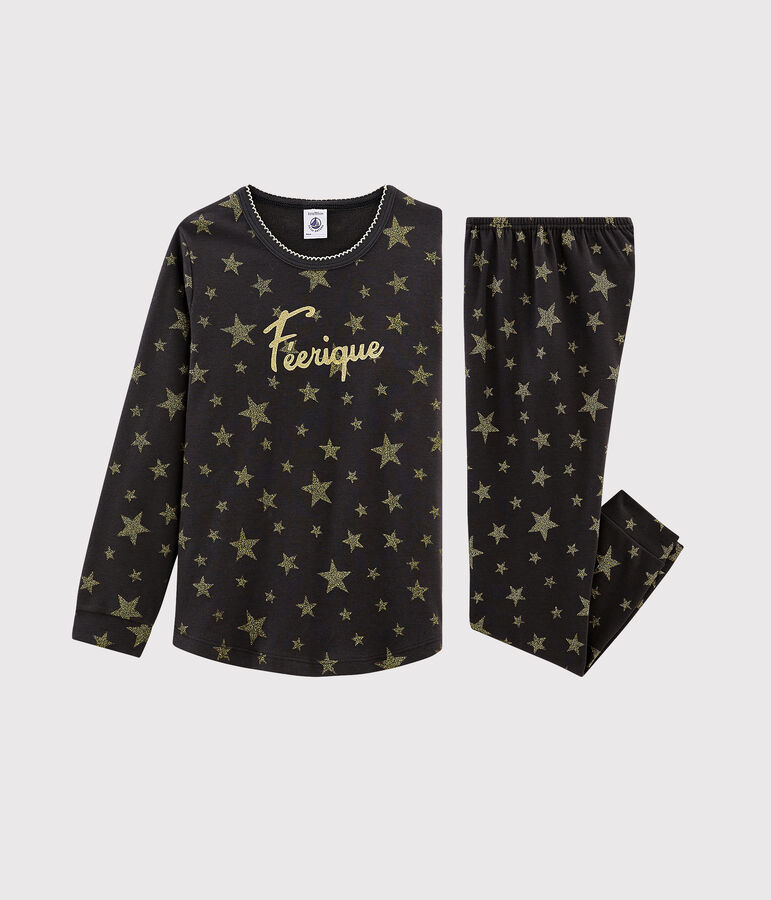 Rippstrick-Pyjama f&uuml;r M&auml;dchen grau CAPECOD/gelb OR