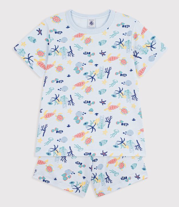 Kinder-Kurzpyjama aus Baumwolle mit leuchtendem Muster blau/vielfarbig
