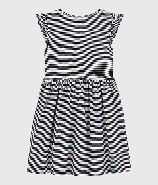 Kurzärmeliges Kinder-Kleid aus Baumwolle für Mädchen blau SMOKING/weiss MARSHMALLOW