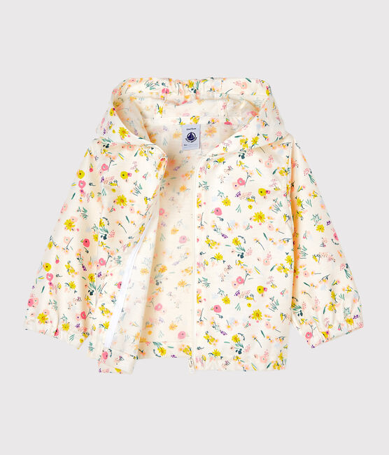 Gemusterte Baby-Windjacke Unisex weiss MARSHMALLOW/rosa ROSE/ MULTICO