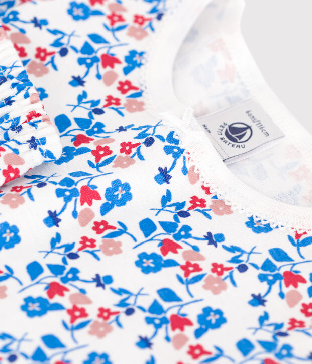 Eng anliegender Kinder-Kurzpyjama aus Baumwolle mit Blumenmuster weiss/vielfarbig