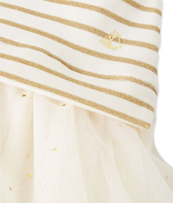 Mädchen-Kleid im Materialmix mit Glitzerstreifen beige COQUILLE/gelb LUREX DORE