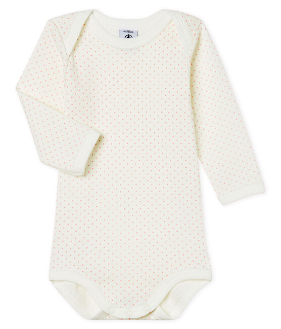 Langärmliger Baby-Body für Mädchen weiss MARSHMALLOW/rosa CHARME