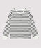 Baumwoll-T-Shirt mit Marinestreifen und Kragen mit Knopfleiste Damen weiss MARSHMALLOW/blau SMOKING