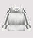 Baumwoll-T-Shirt mit Marinestreifen und Kragen mit Knopfleiste Damen