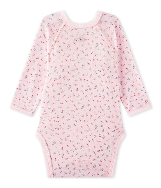 Langärmeliger Baby-Mädchen-Wickelbody mit Print rosa VIENNE/weiss MULTICO