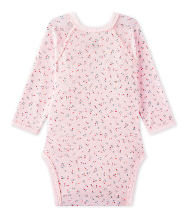 Lang&auml;rmeliger Baby-M&auml;dchen-Wickelbody mit Print rosa/vielfarbig