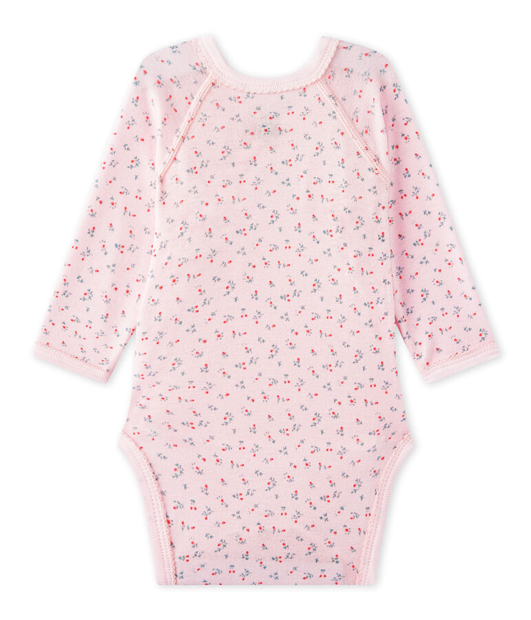 Lang&auml;rmeliger Baby-M&auml;dchen-Wickelbody mit Print rosa/vielfarbig