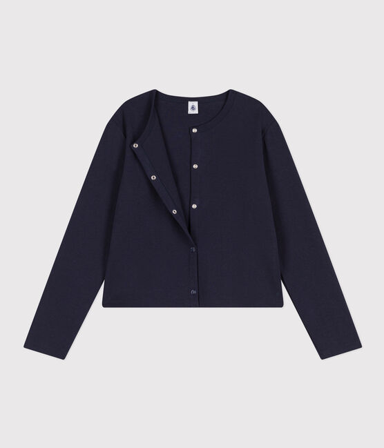 Damen-Cardigan aus Baumwolle mit Druckknöpfen blau SMOKING