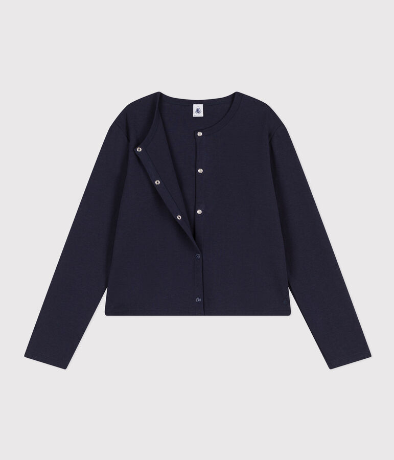 Damen-Cardigan aus Baumwolle mit Druckkn&ouml;pfen blau