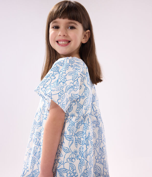 Kurz&auml;rmeliges Kinder-Kleid aus bedruckter Baumwolle blau/blau