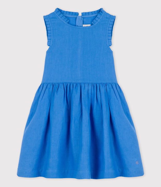 &Auml;rmelloses Leinenkleid f&uuml;r M&auml;dchen blau