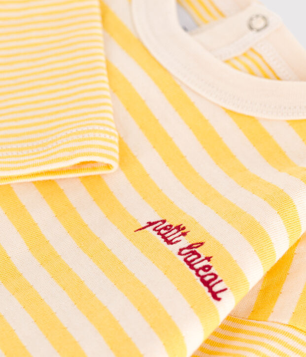 Lang&auml;rmeliges Baby-T-Shirt aus Baumwolle mit Streifen gelb/naturfarben