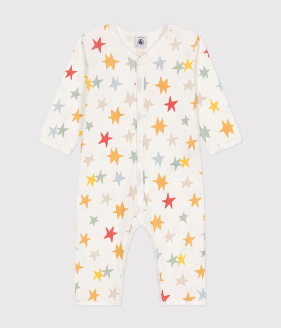 Gemusterter Baby-Pyjama ohne Füße aus Baumwolle weiss MARSHMALLOW/weiss MULTICO