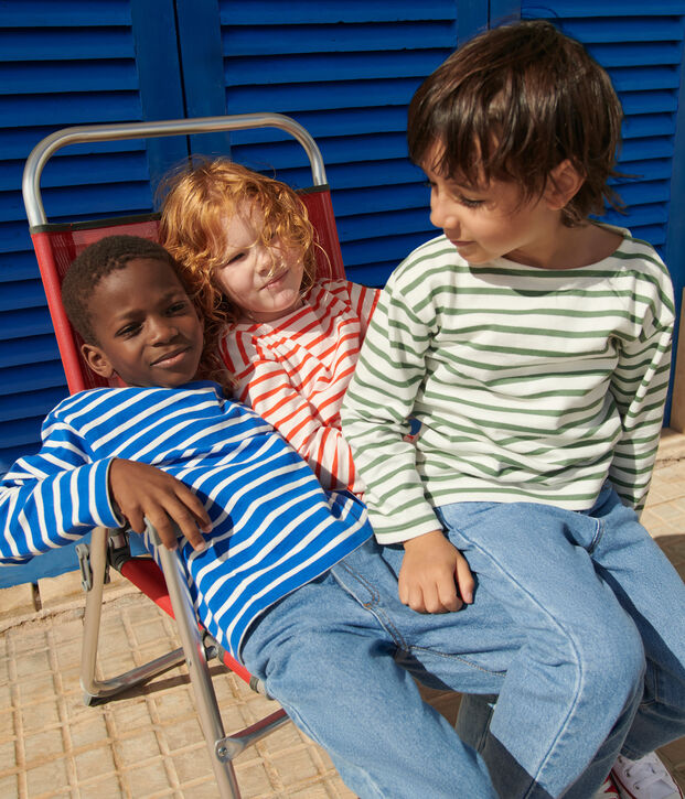 Lang&auml;rmeliges Kinder-Unisex Streifenshirt aus Baumwolle blau/weiss