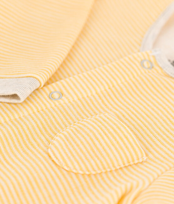 Langer Baby-Overall aus Wolle/Bio-Baumwolle mit Streifenmuster gelb OCRE/weiss MARSHMALLOW