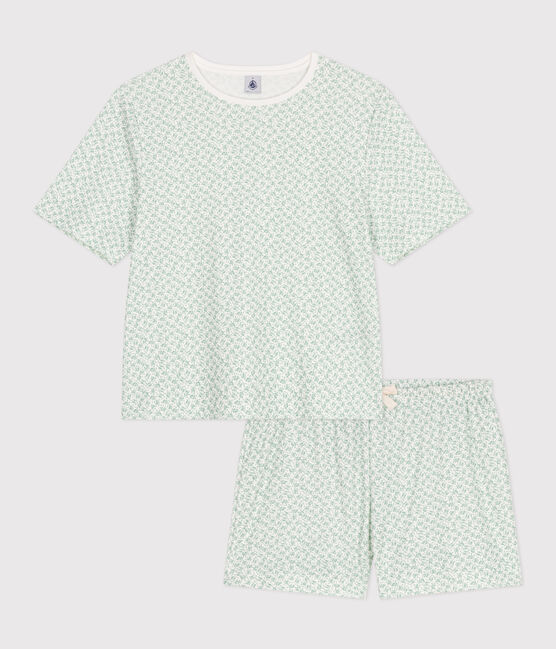 Damen-Kurzpyjama aus Baumwolle mit Blumenmotiv MARSHMALLOW/ PAUL