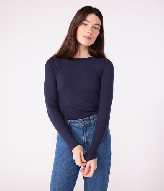 Langärmeliges Damen-T-Shirt L’Iconique aus Baumwolle blau SMOKING
