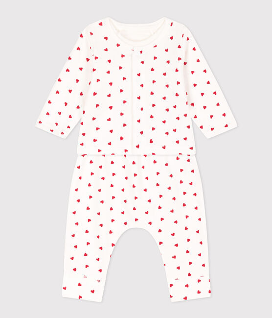 Baby-Set aus bedrucktem Molton mit kleinen Herzen weiss MARSHMALLOW/rot TERKUIT