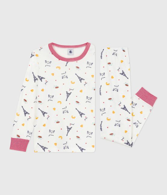 Kinder-Pyjama aus Baumwolle mit Paris-Motiven weiss MARSHMALLOW/weiss MULTICO
