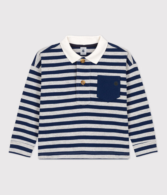 Langärmeliges, gestreiftes Kinder-Poloshirt aus Baumwolle für Jungen blau MEDIEVAL/ FUMEE