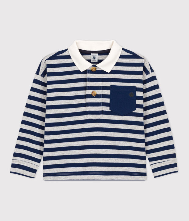 Lang&auml;rmeliges, gestreiftes Kinder-Poloshirt aus Baumwolle f&uuml;r Jungen blau/grau