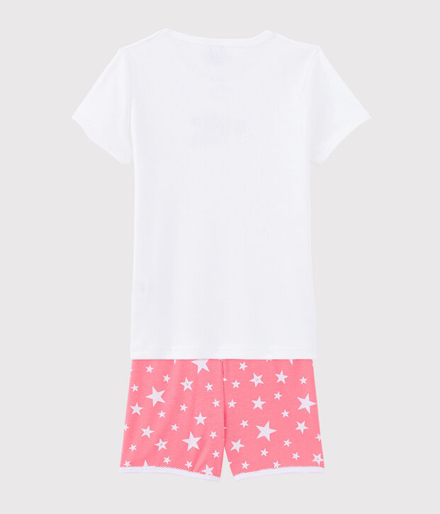 Kinder-Kurzpyjama aus Baumwolle mit Bonheur-Motiv f&uuml;r M&auml;dchen weiss/vielfarbig