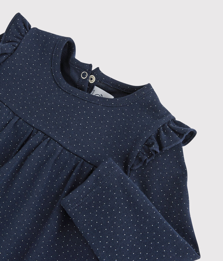 Baby-Bluse aus Baumwolle. blau/weiss