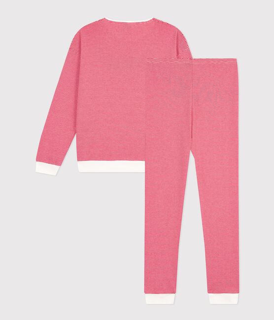 Pyjama aus Baumwolle mit Streifen für Damen rot CORRIDA/weiss MARSHMALLOW