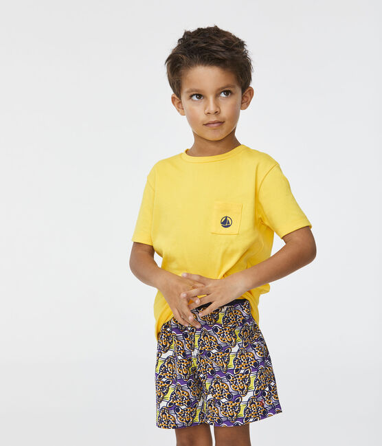 Bedruckte Strandshorts Kinder Jungen weiss MARSHMALLOW/weiss MULTICO