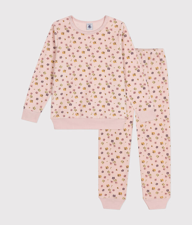 Kinder-Pyjama aus Nicki mit Blumenmotiv rosa/vielfarbig