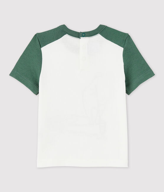 Kurzärmeliges Baby-T-Shirt aus Baumwolle für Jungen weiss MARSHMALLOW/grün VALLEE