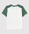 Kurzärmeliges Baby-T-Shirt aus Baumwolle für Jungen weiss MARSHMALLOW/grün VALLEE