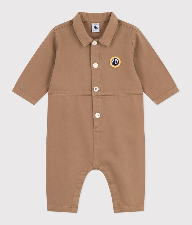 Langer Baby-Overall aus einfarbiger Baumwolle im Tankwart-Stil beige