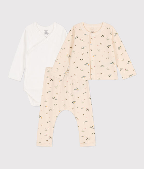 Baby-Set aus bedruckter Baumwolle weiss AVALANCHE/ MULTICO