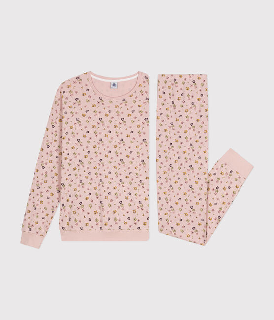 Damen-Pyjama aus Baumwolle mit Blumenmuster rosa SALINE/weiss MULTICO
