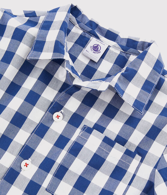 Kinderpyjama aus Twill mit Karo-Muster für Jungen blau MEDIEVAL/weiss MARSHMALLOW