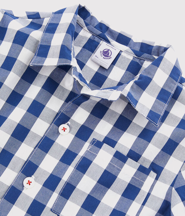 Kinderpyjama aus Twill mit Karo-Muster f&uuml;r Jungen blau/weiss